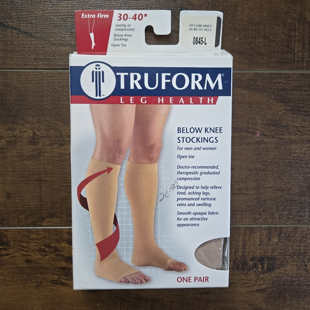 Truform Extra Firm Below Knee Open Toe 30-40mmHg Compression Stockings NWT